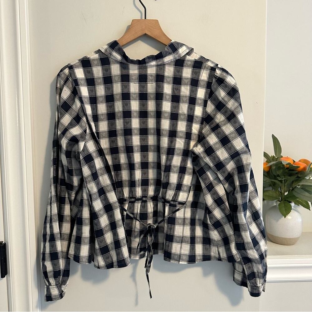 THE GREAT. Black White Heart Plaid Cotton Linen Blouse Top Small 1 - Picture 5 of 10